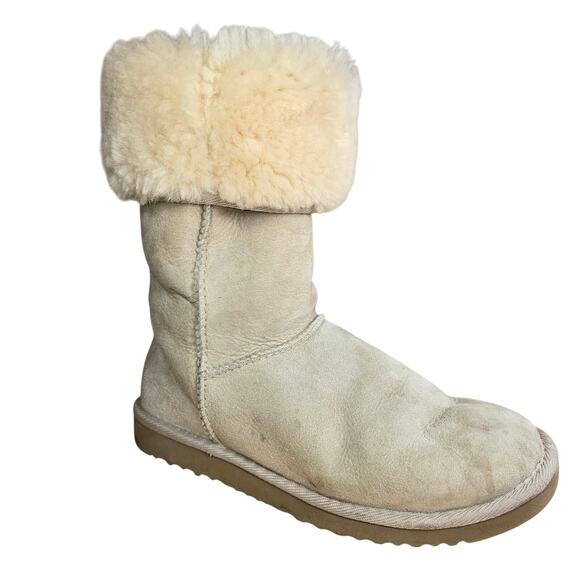 UGG AUSTRALIA Classic Tall Boots Women's Size 6 Sand Sherpa Leather Suede 5815 - Picture 1 of 10